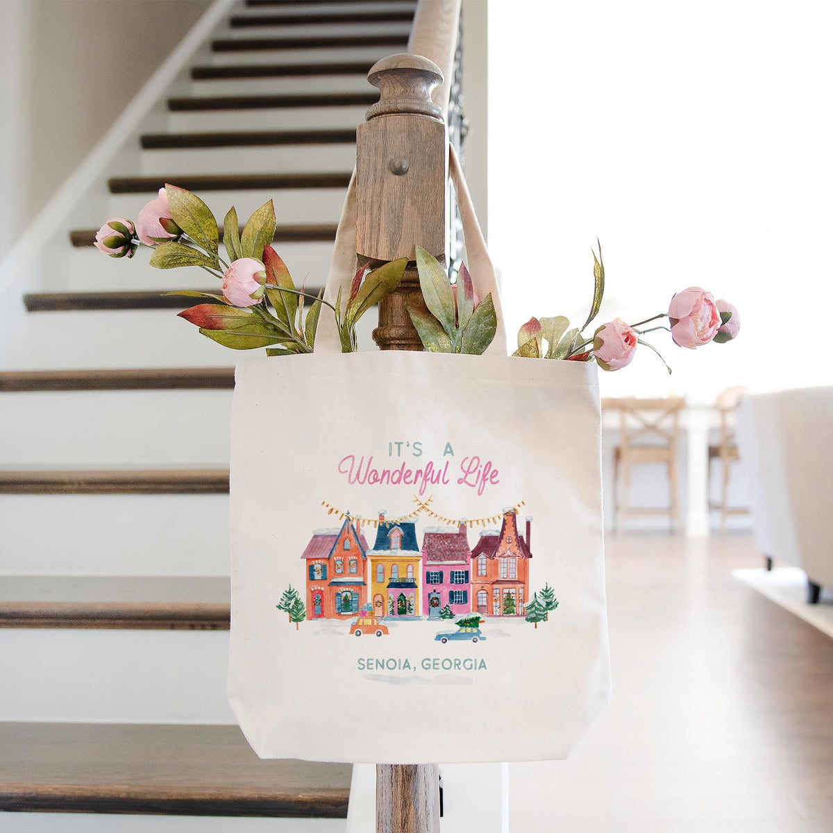 Tote Bag Natural Canvas-It's A Wonderful Life Senoia Georgia -1