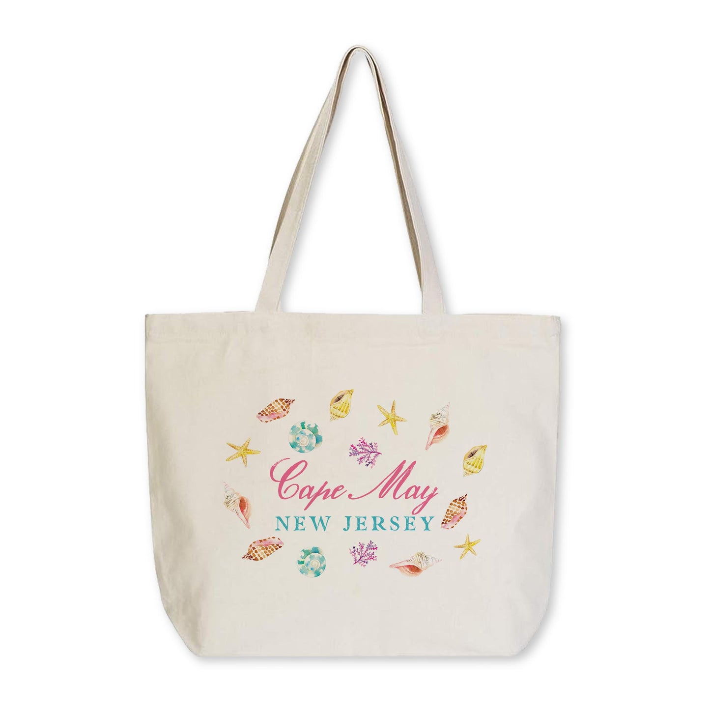 Tote Bag Natural Canvas-Shells & Shoreline Cape May New Jersey -0