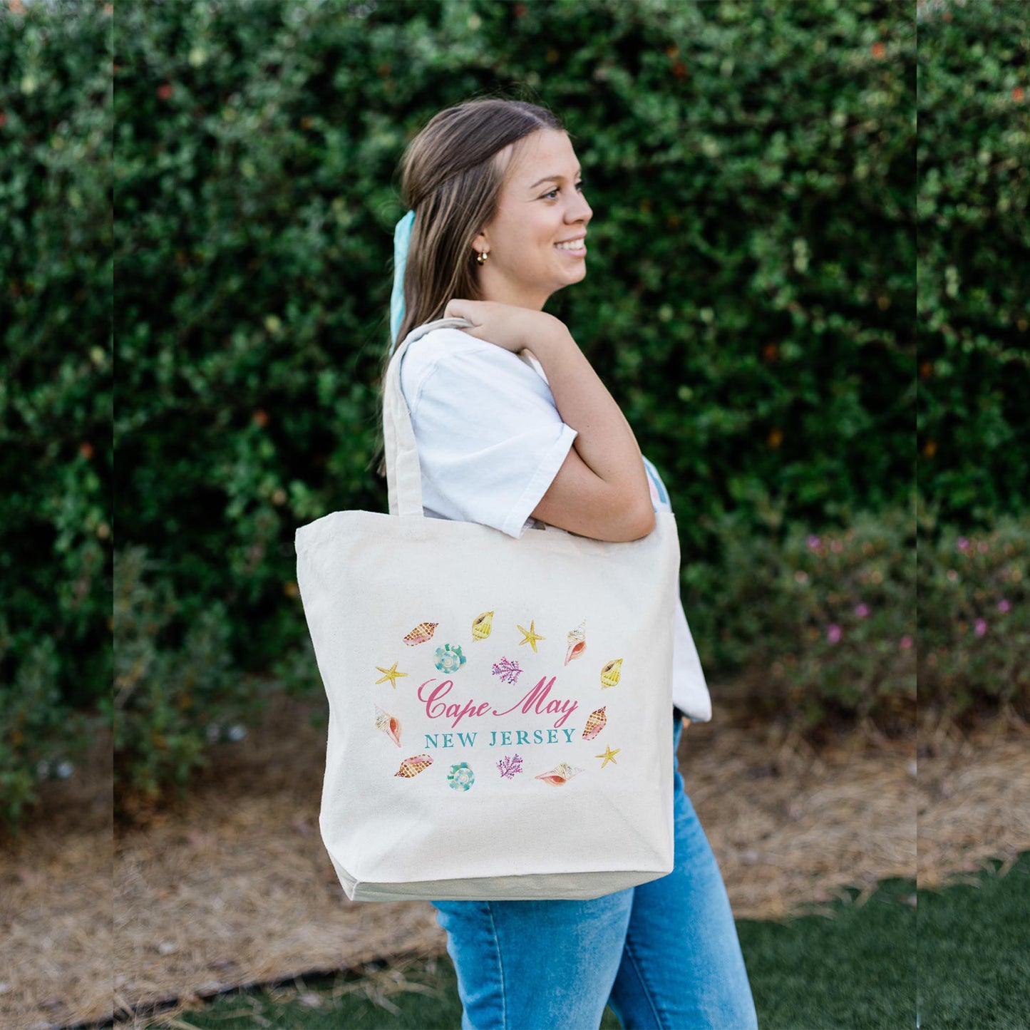 Tote Bag Natural Canvas-Shells & Shoreline Cape May New Jersey -2