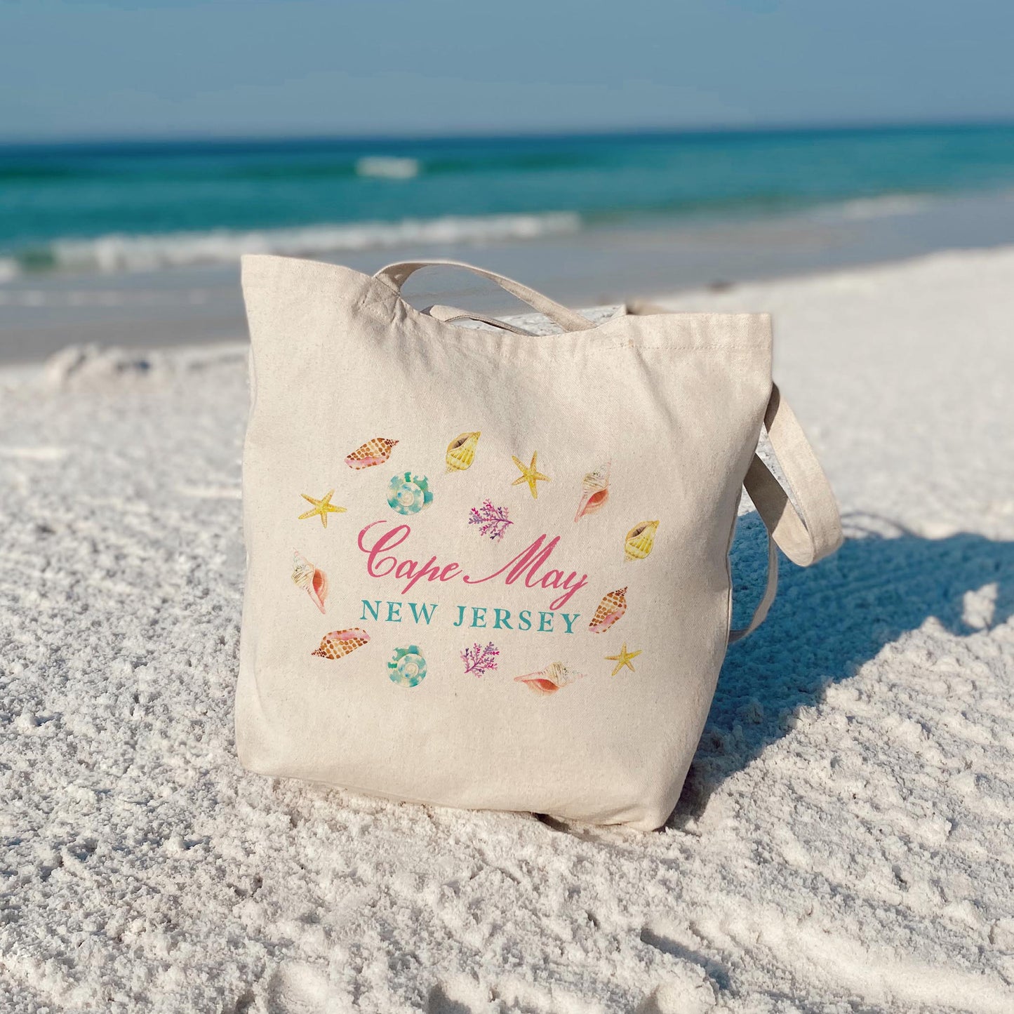Tote Bag Natural Canvas-Shells & Shoreline Cape May New Jersey -3