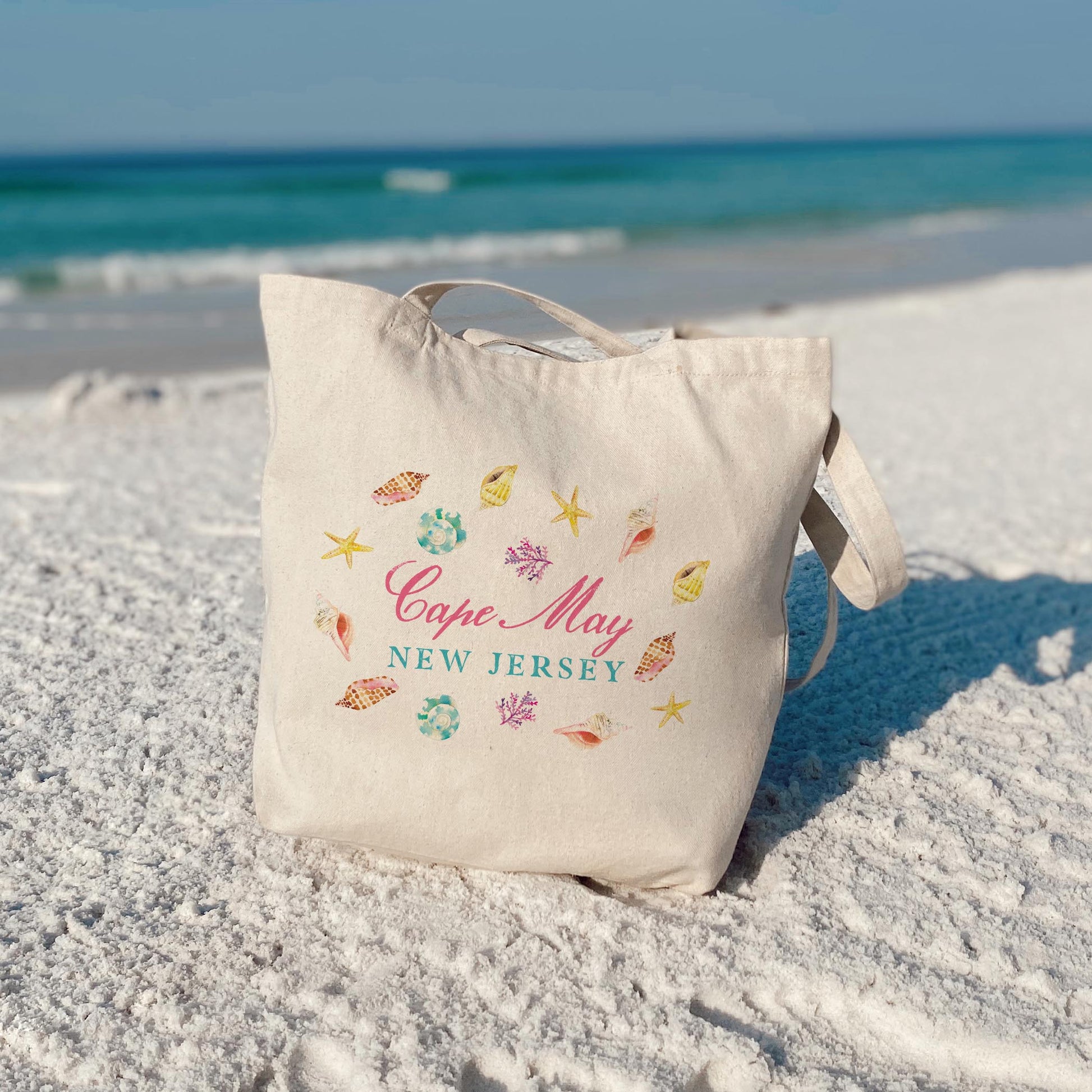 Tote Bag Natural Canvas-Shells & Shoreline Cape May New Jersey -3