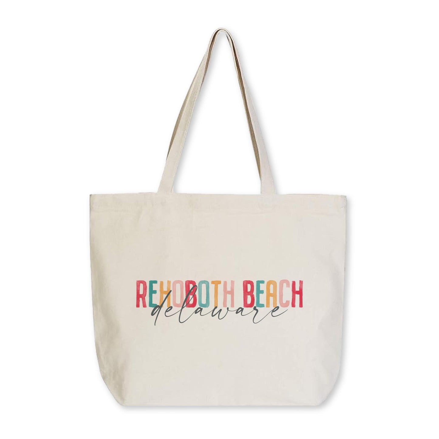 Tote Bag Natural Canvas-Watercolor City Rehoboth Beach Delaware -0