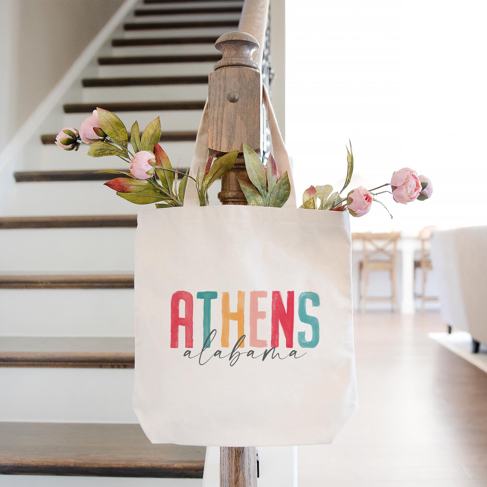 Tote Bag Natural Canvas-Watercolor City Athens Alabama -1