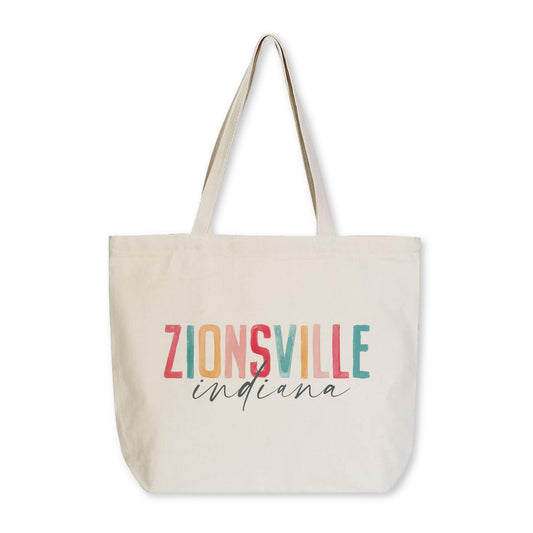 Tote Bag Natural Canvas-Watercolor City Zionsville Indiana -0