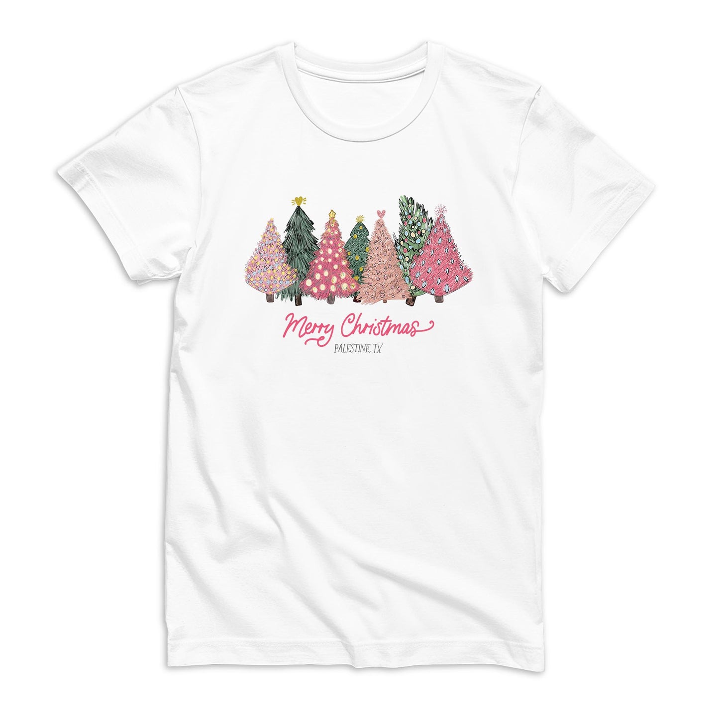 Bella Canvas T-Shirt White-Pink Trees Palestine, TX -0