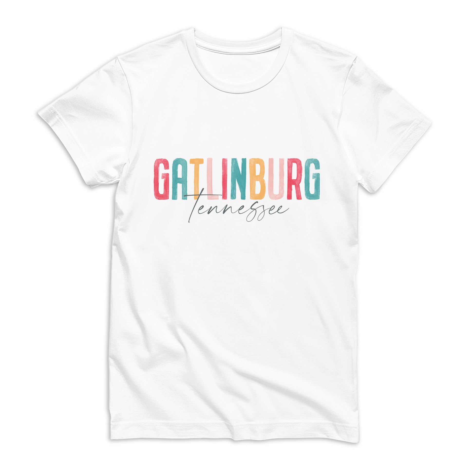 Bella Canvas T-Shirt White-Watercolor City Gatlinburg Tennessee -0