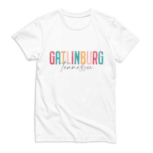 Bella Canvas T-Shirt White-Watercolor City Gatlinburg Tennessee -0