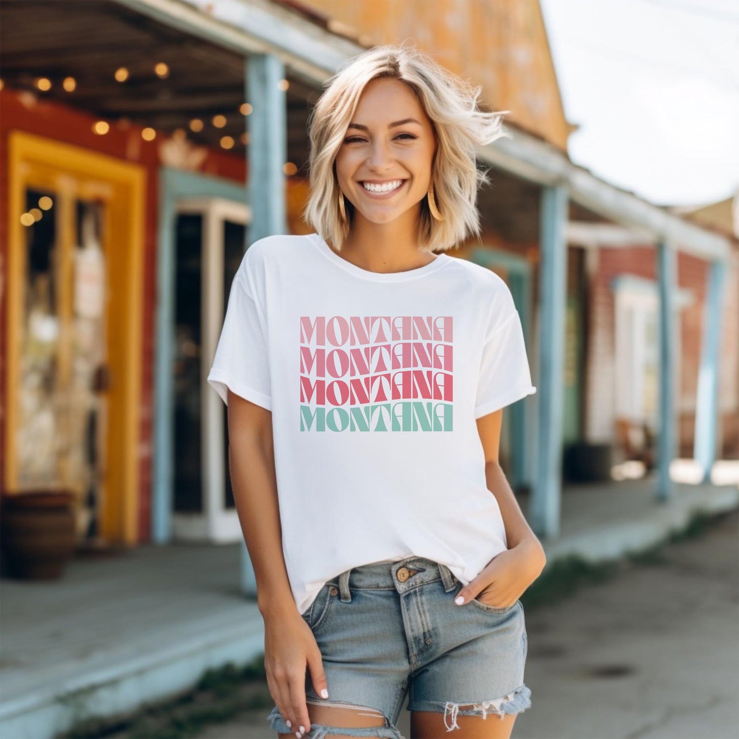 Bella Canvas T-Shirt White-Retro Wave Montana -1