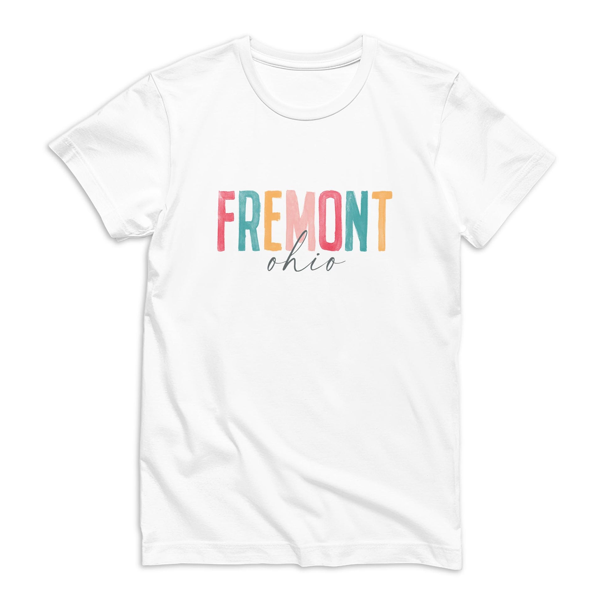 Bella Canvas T-Shirt White-Watercolor City Fremont Ohio -0
