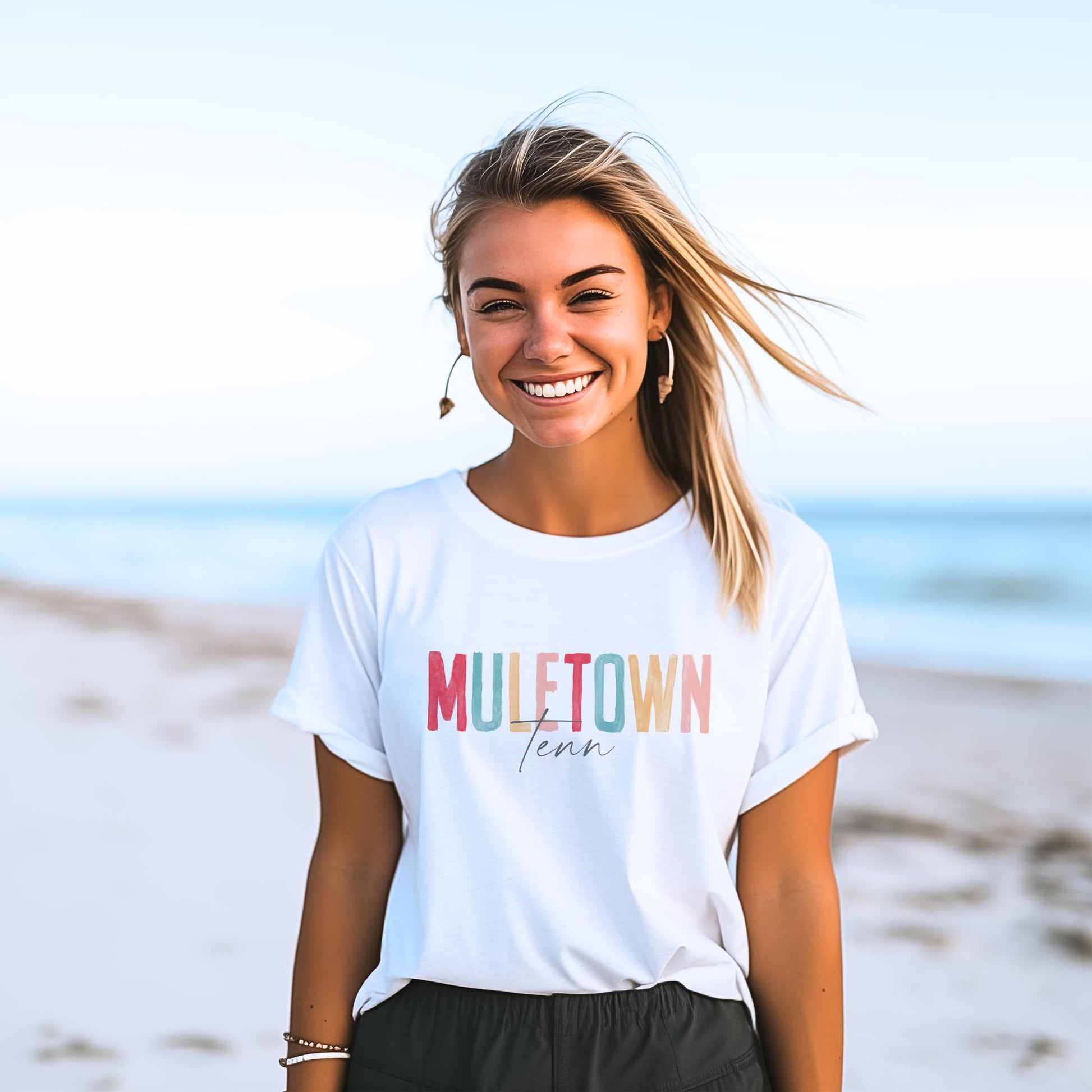 Bella Canvas T-Shirt White-Watercolor City Muletown Tenn -2