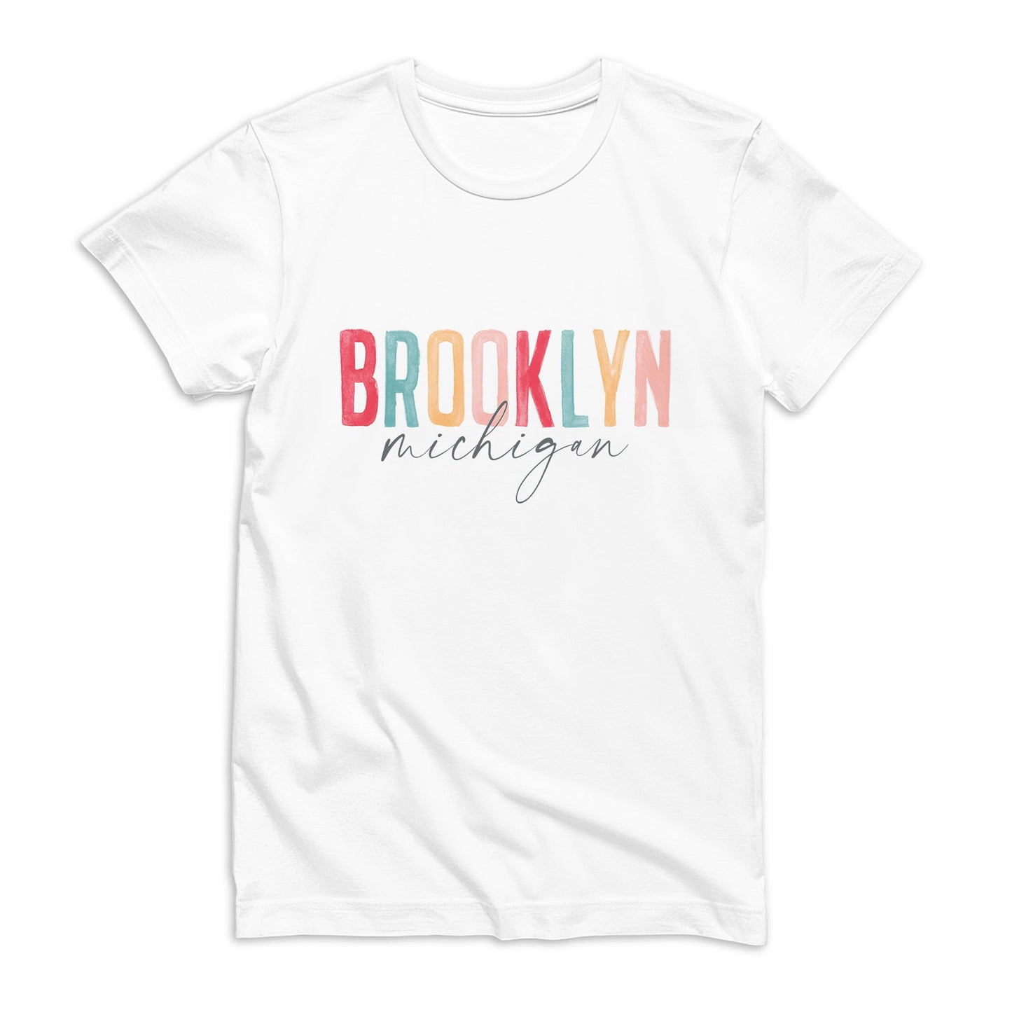 Bella Canvas T-Shirt White-Watercolor City Brooklyn Michigan -0