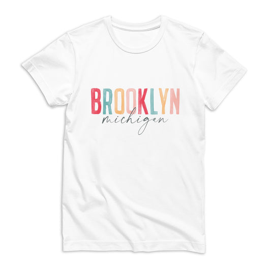Bella Canvas T-Shirt White-Watercolor City Brooklyn Michigan -0