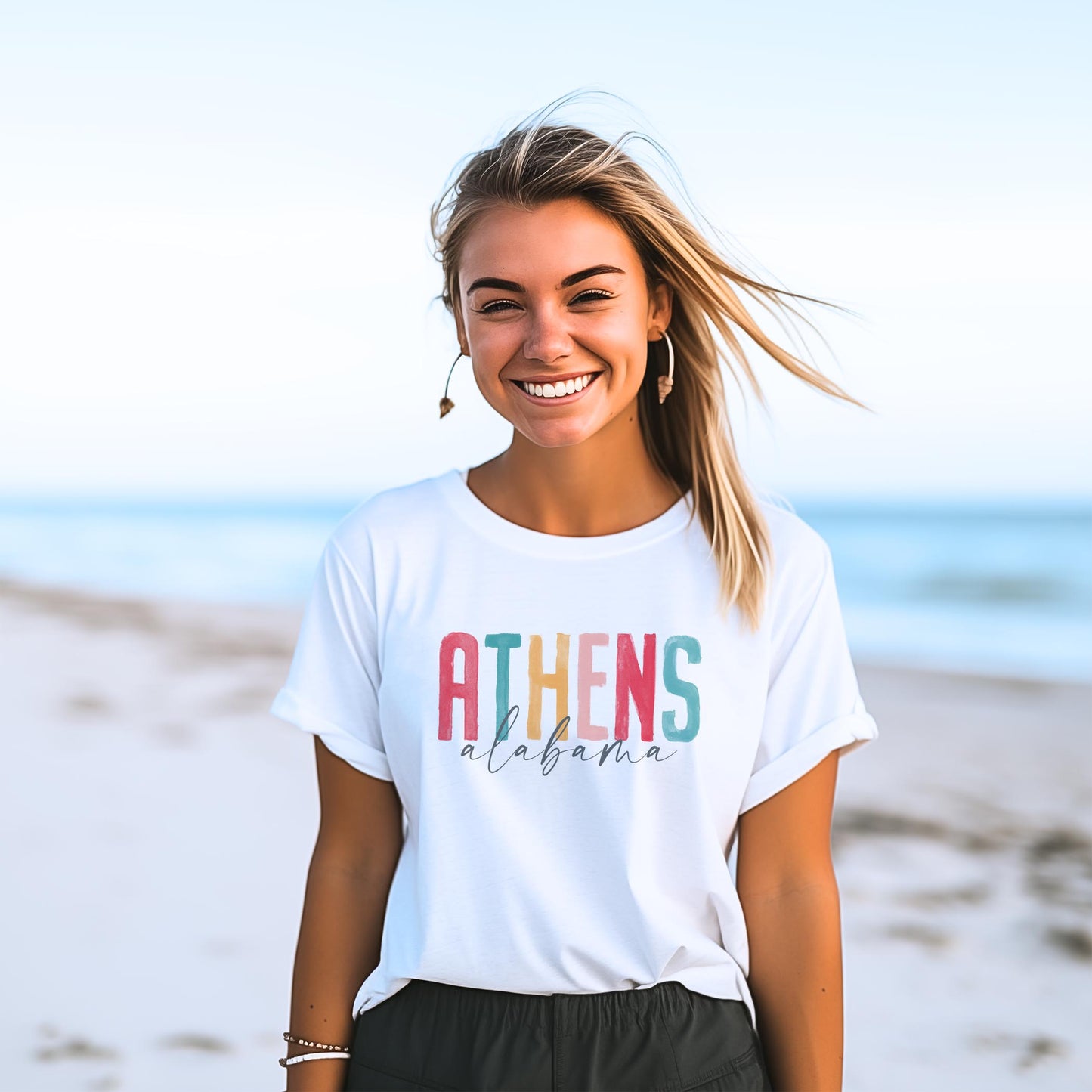 Bella Canvas T-Shirt White-Watercolor City Athens Alabama -2