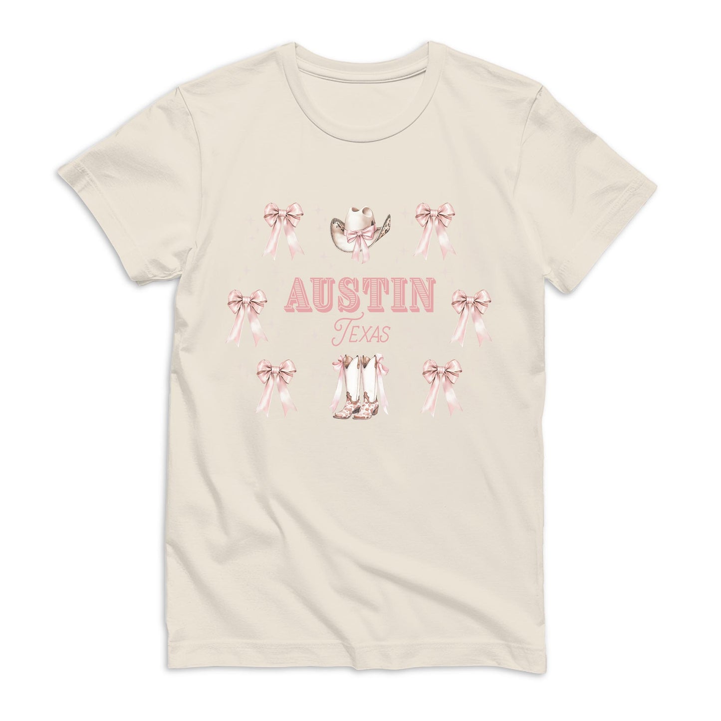 BELLA+CANVAS®  T-Shirt Dust-Love+Local Coquette Cowgirl Bow & Boots -0