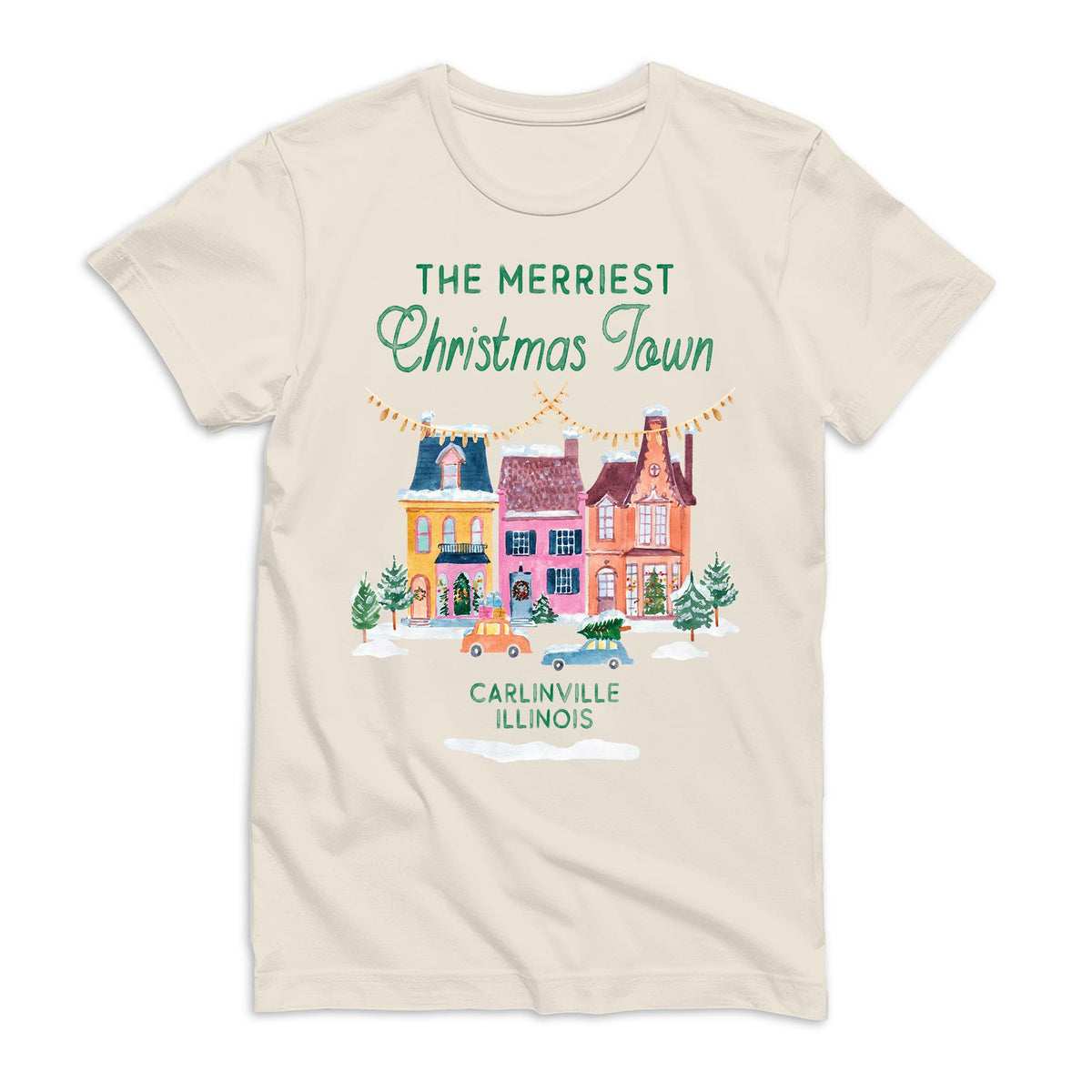 BELLA+CANVAS®  T-Shirt Dust-The Merriest Christmas Town Carlinville Illinois -0