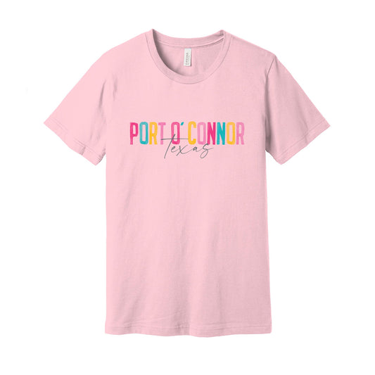 Bella Canvas T-Shirt Pink-Watercolor City Bright Sorbet Port O’ Connor Texas -0