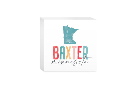 5x5 Wood Block-Watercolor City Baxter Minnesota -0