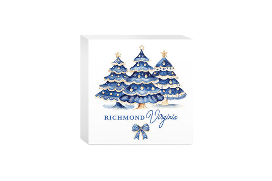 5x5 Wood Block-Love+Local Blue Noel - A Grand Millennial Christmas -0