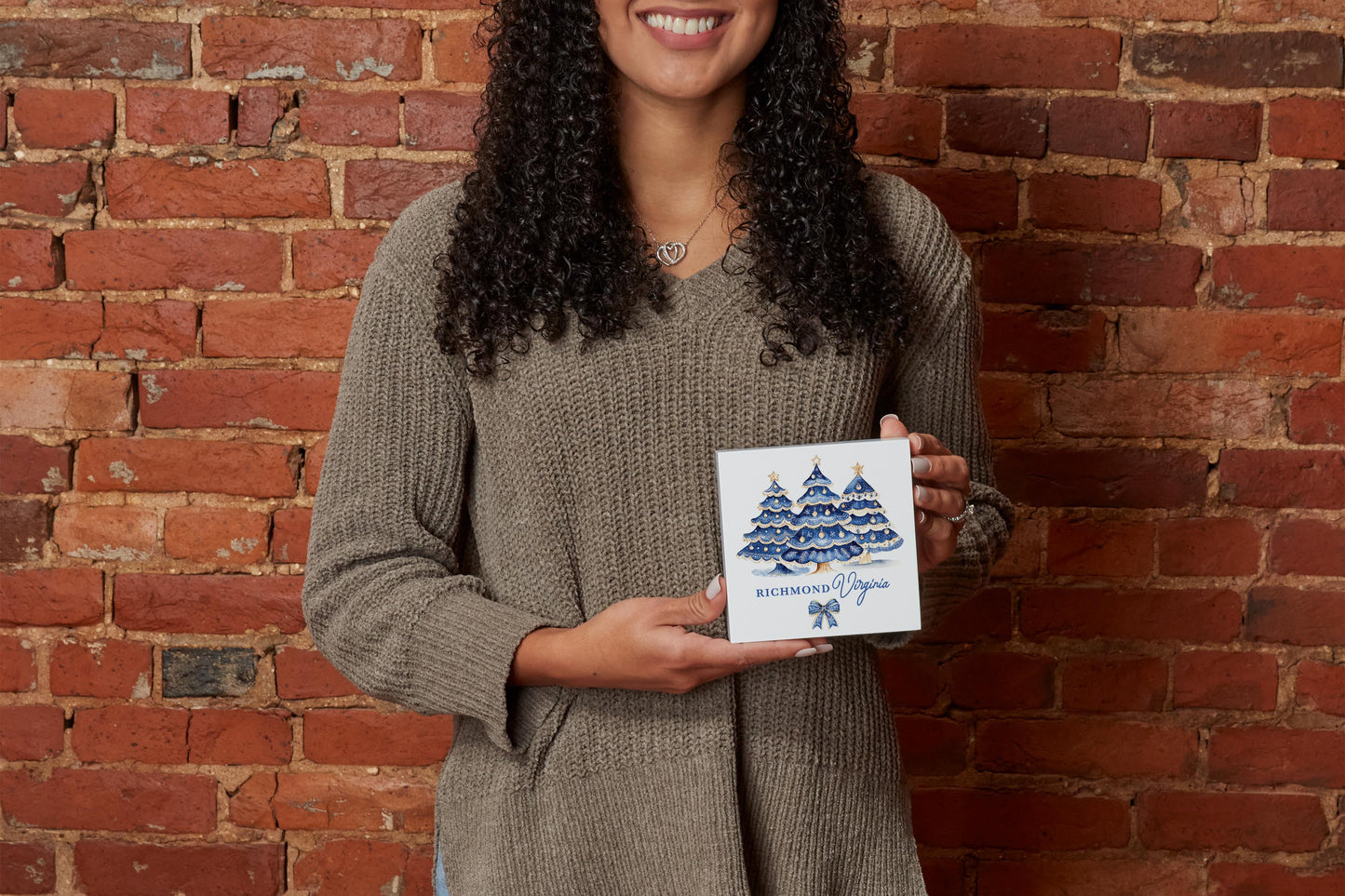 5x5 Wood Block-Love+Local Blue Noel - A Grand Millennial Christmas