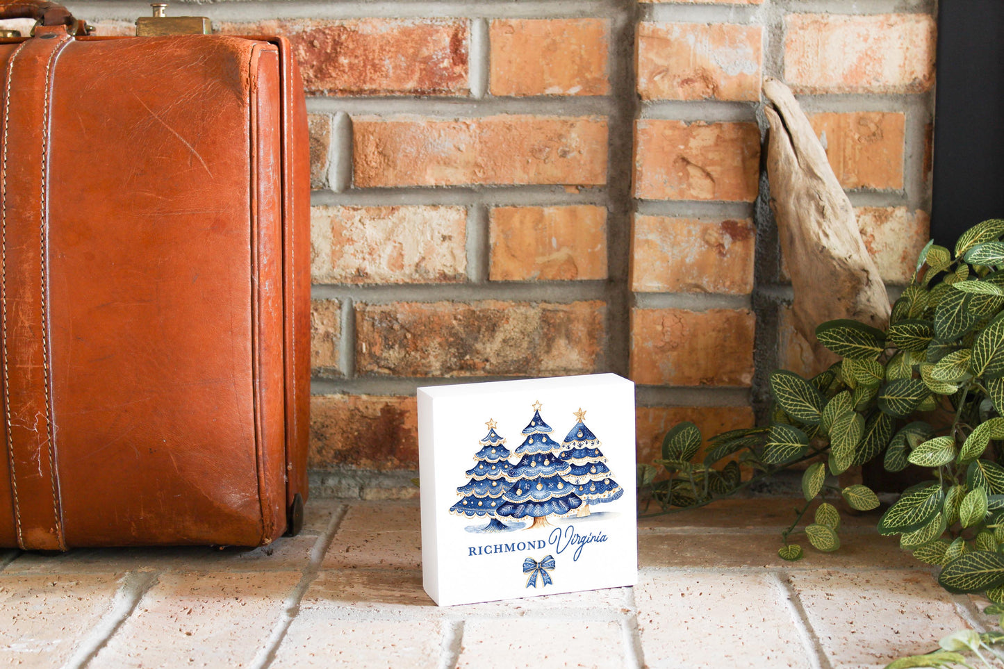5x5 Wood Block-Love+Local Blue Noel - A Grand Millennial Christmas