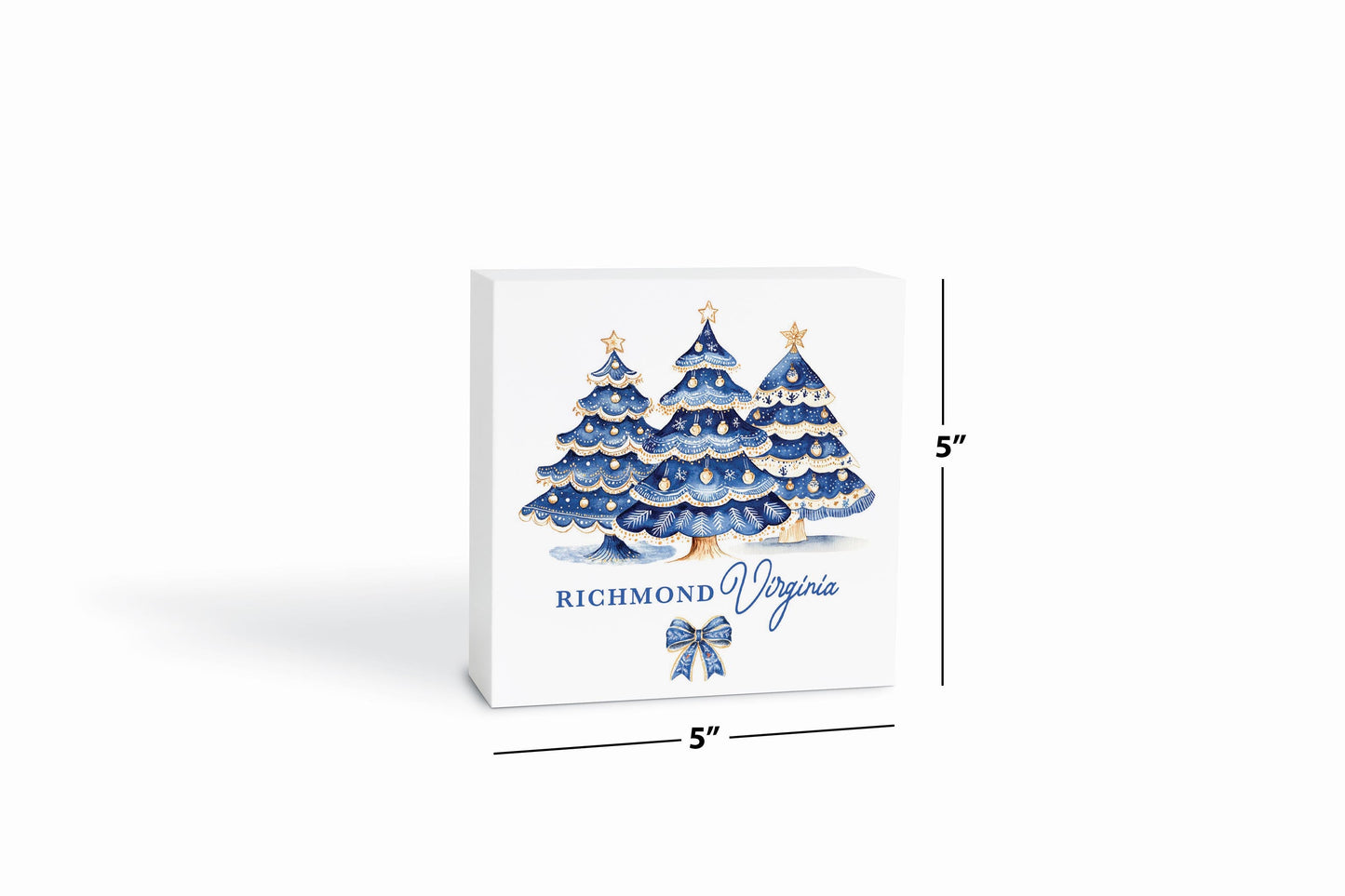 5x5 Wood Block-Love+Local Blue Noel - A Grand Millennial Christmas