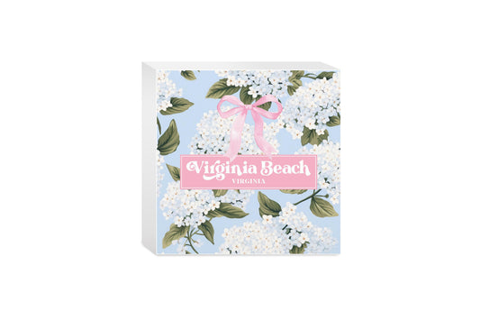 5x5 Wood Block-Love+Local Hydrangea Cottage -0