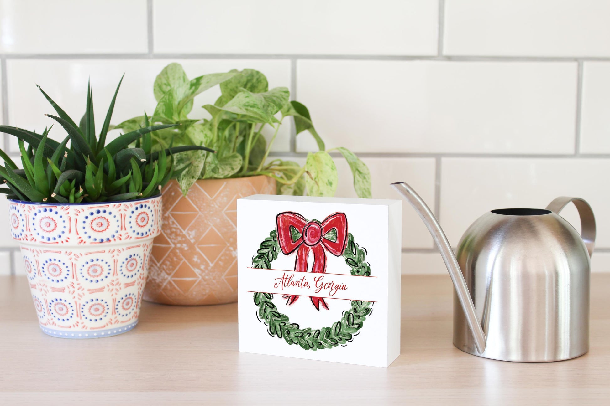 5x5 Wood Block-Love+Local Make It Merry -4