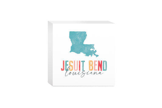 5x5 Wood Block-Watercolor City Jesuit Bend Louisiana -0