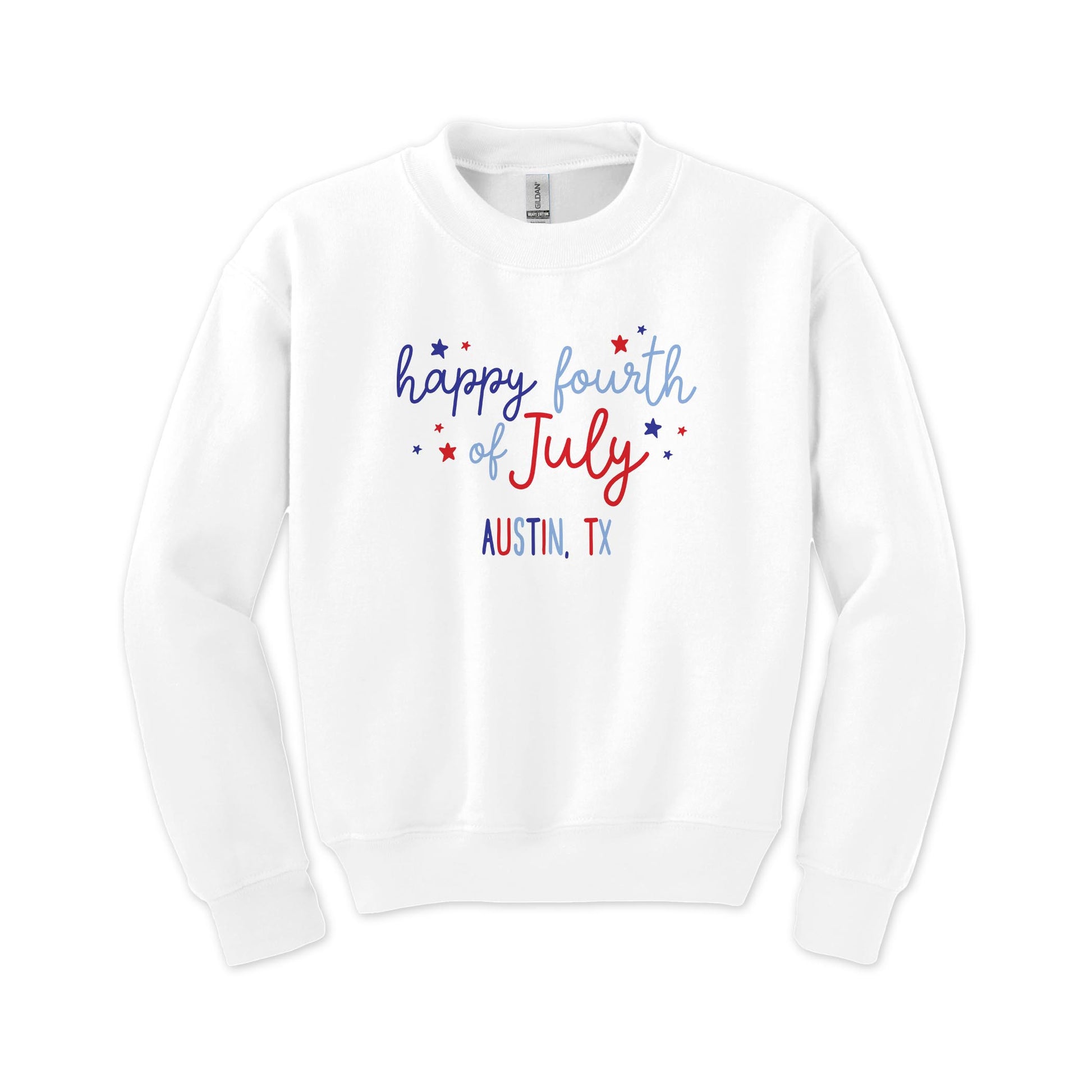 Gildan Youth Crewneck White-Love+Local 4th of July 250th Anniversary -0