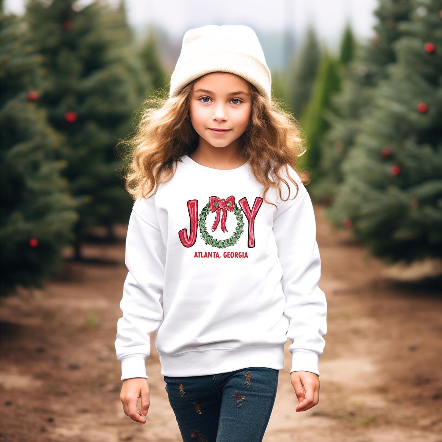 Gildan Youth Crewneck White-Love+Local Make It Merry -1