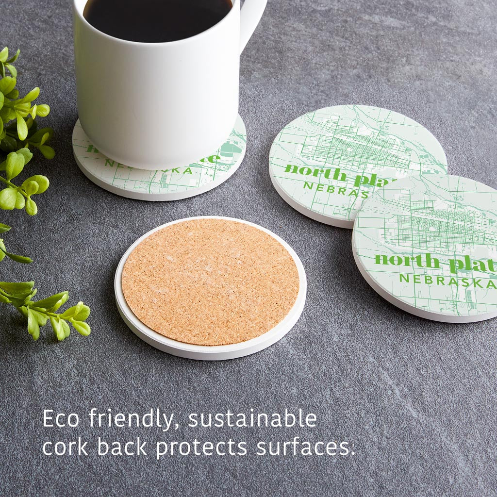 Bright Modern Green Map Nebraska North Platte | Absorbent Coasters | Set of 4 | Min 2
