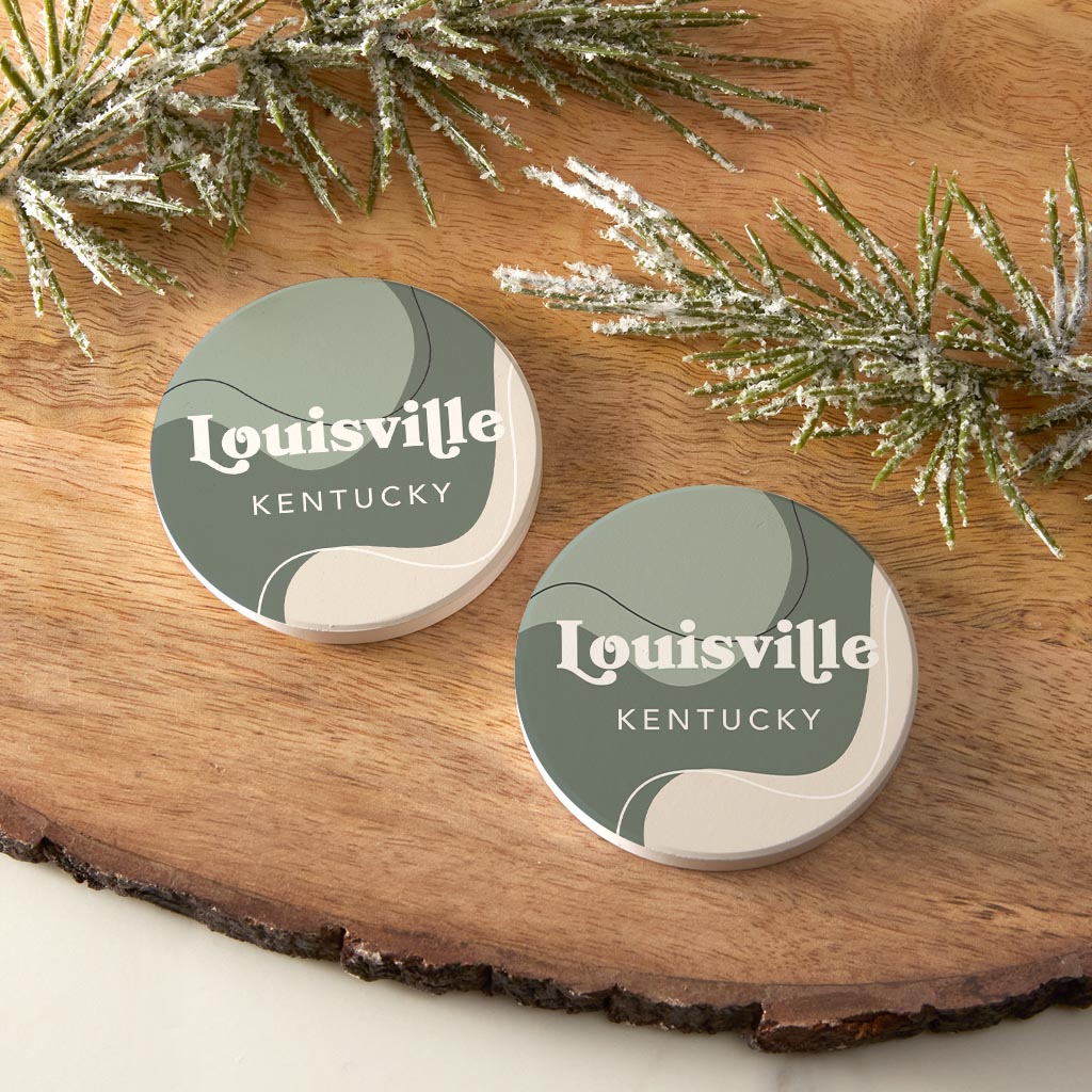 Vintage Groove Fluid Green Kentucky Louisville | Absorbent Car Coasters | Set of 2 | Min 4