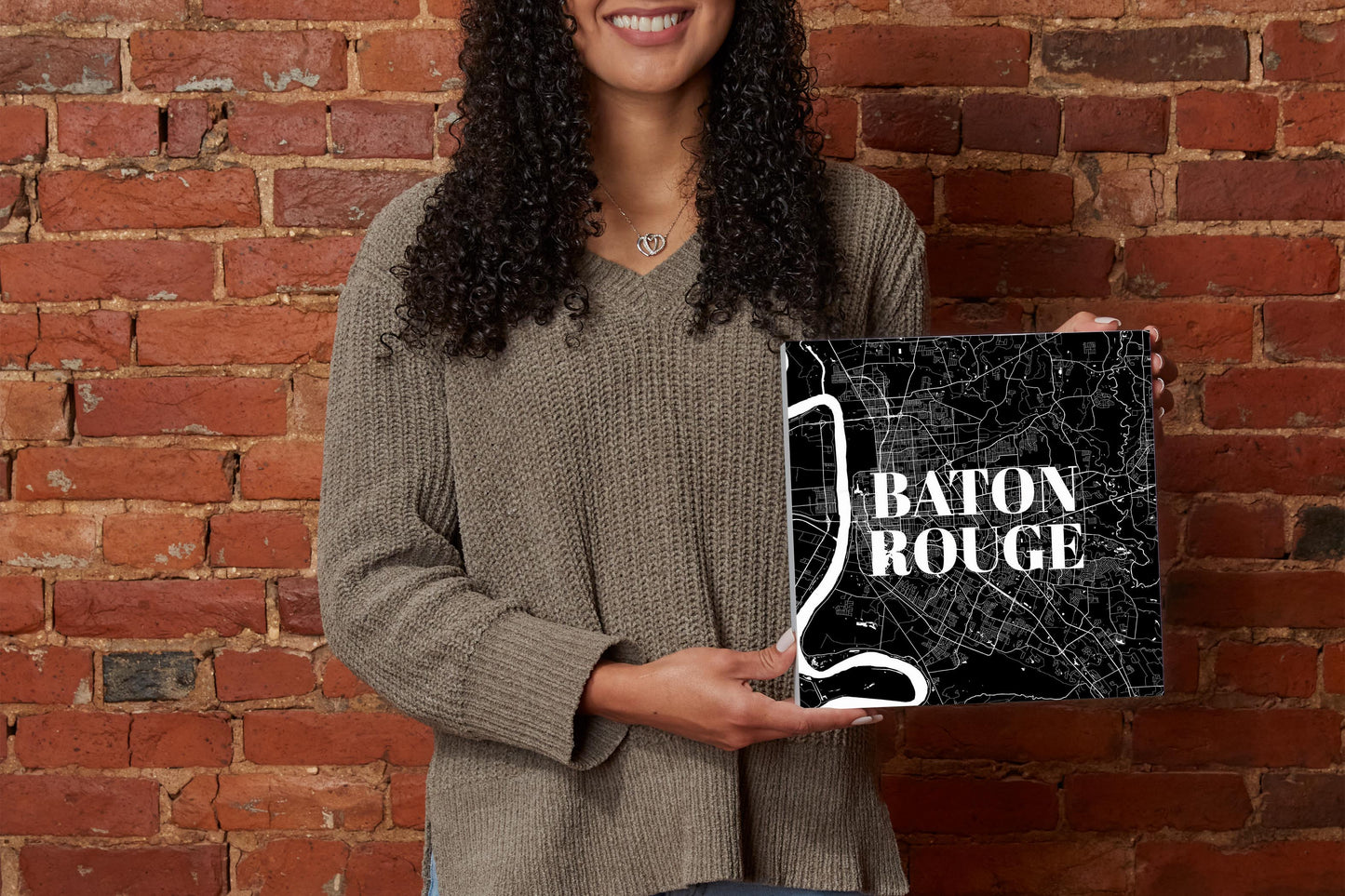 Minimalistic Baton Rouge Black Map | Wood Block | Eaches | Min 2