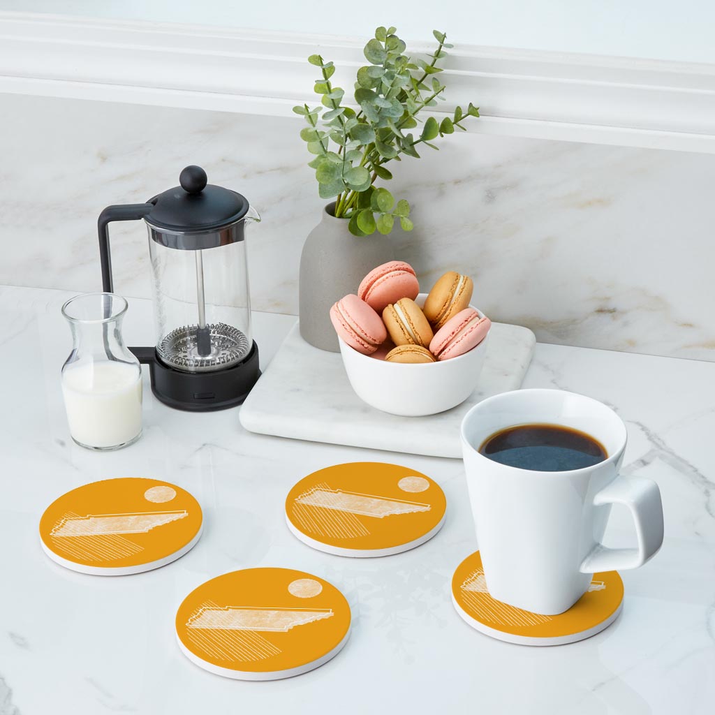 Bright Modern Geometric On Orange Tennessee | Absorbent Coasters | Set of 4 | Min 2