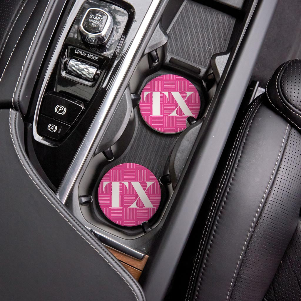 Bright Modern Abbreviated On Pink Texas| Absorbent Car Coasters | Set of 2 | Min 4
