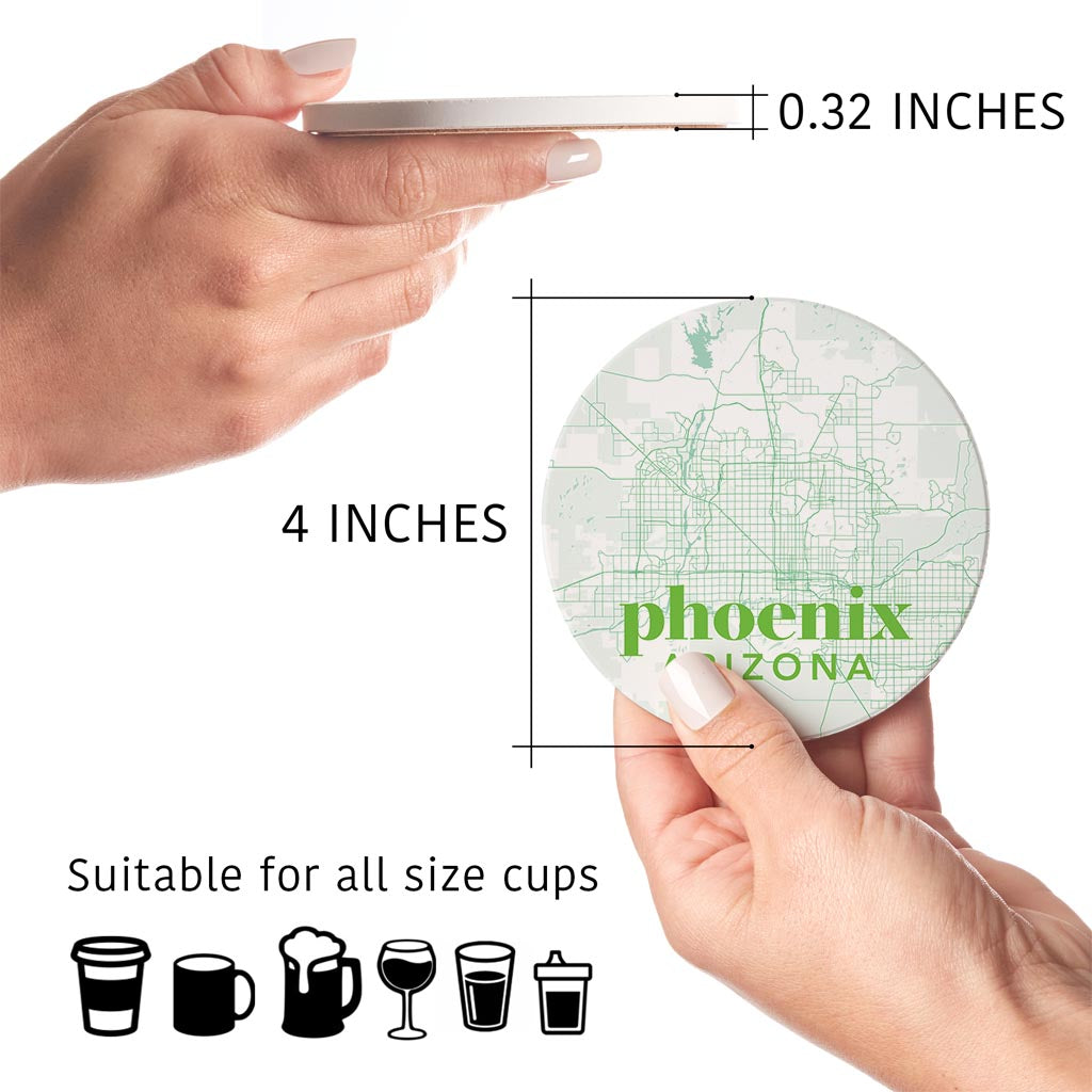 Bright Modern Green Map Arizona Phoenix| Absorbent Coasters | Set of 4 | Min 2