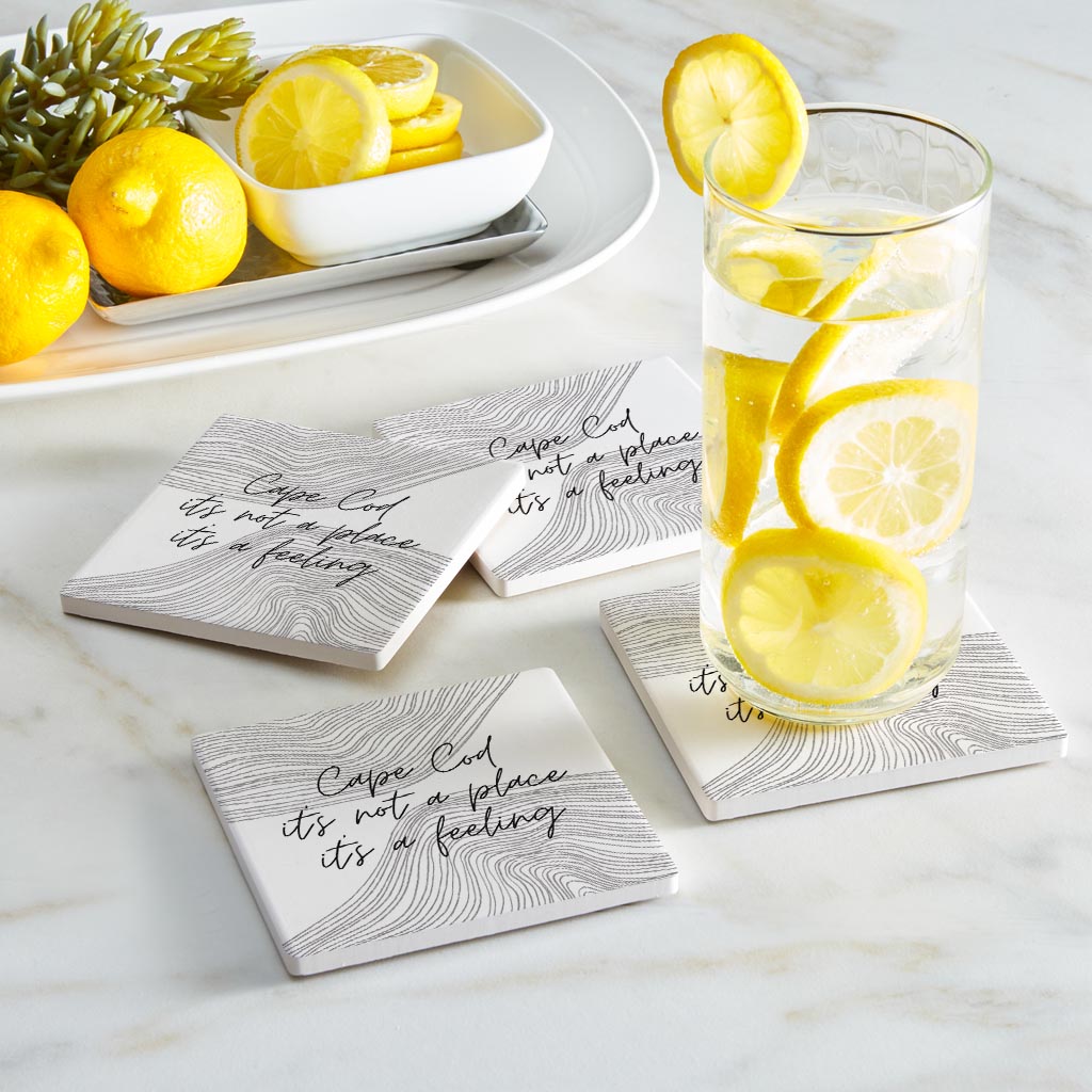 Minimalistic B&W Cape Cod A Feeling | Absorbent Coasters | Set of 4 | Min 2
