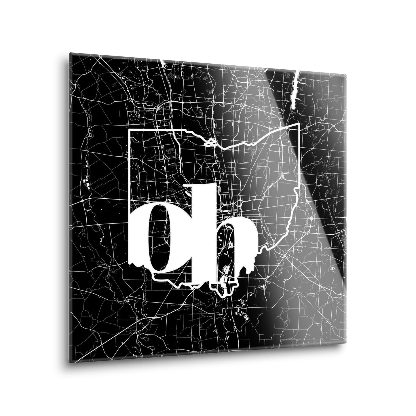Black And White Abbreviated State Map Black Ohio Columbus | Hi-Def Glass Art | Eaches | Min 1