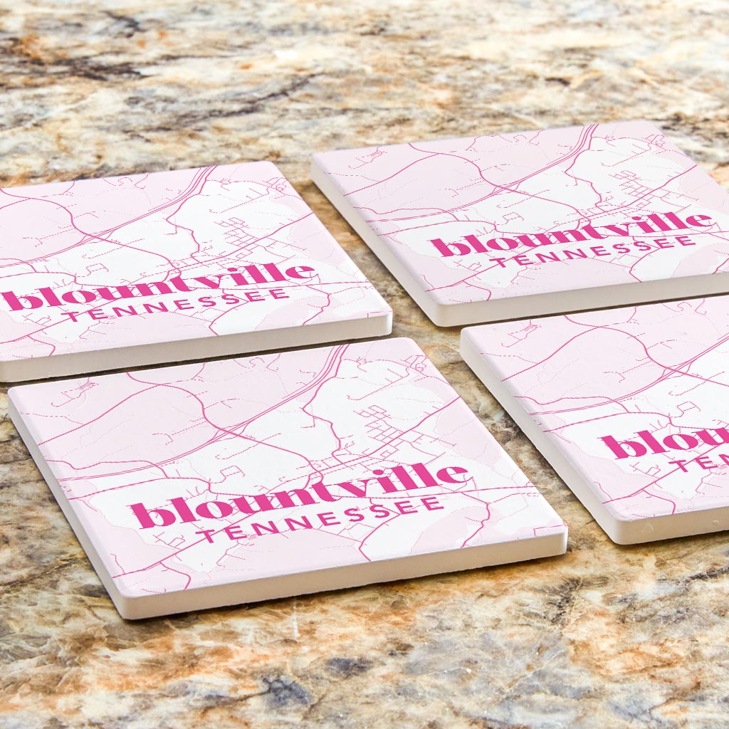 Bright Modern Pink Map Tennessee Blountville | Absorbent Coasters | Set of 4 | Min 2