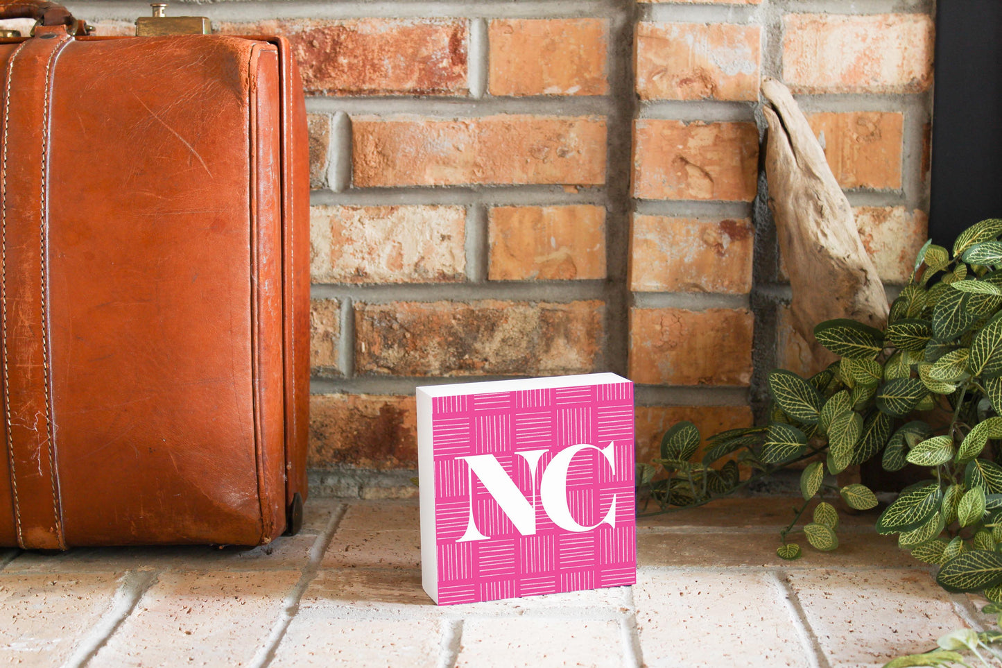 Bright Modern Abbreviated On Pink North Carolina| Wood Block | Eaches | Min 4