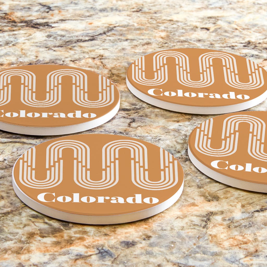 Vintage Groove Yellow Wave Lines Colorado| Absorbent Coasters | Set of 4 | Min 2