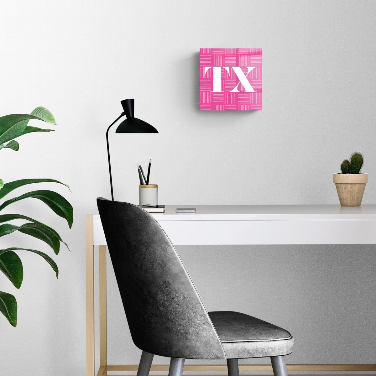 Bright Modern Abbreviated On Pink Texas | Hi-Def Glass Art | Eaches | Min 2