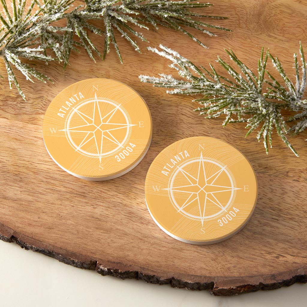 Boho Color Compass Zip On Yellow Georgia Atlanta | Absorbent Car Coasters | Set of 2 | Min 4