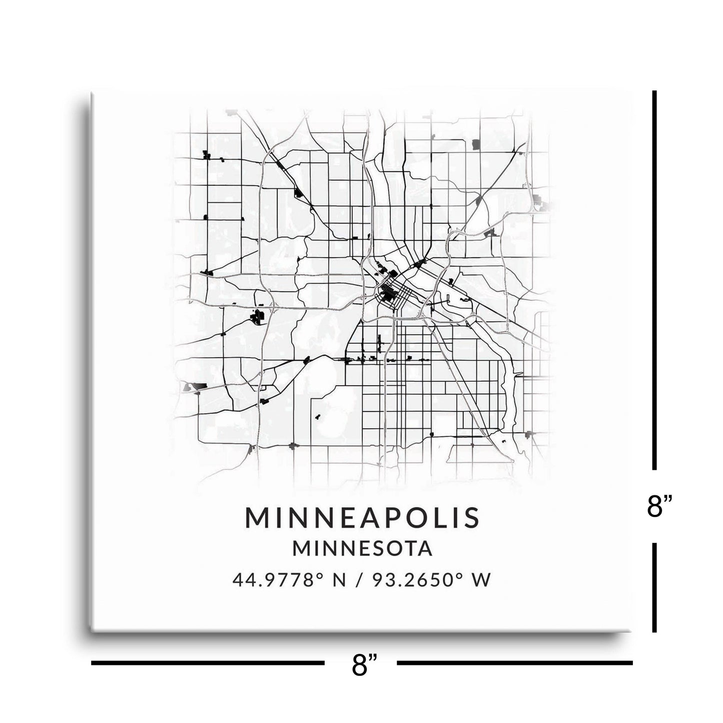 Minneapolis MN Minimalistic Map with Coordinates 8x8 Glass P