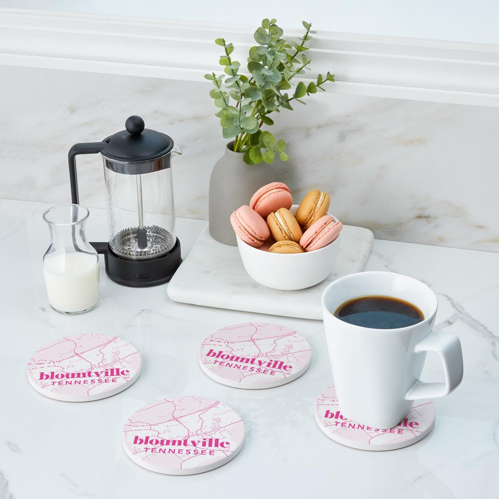 Bright Modern Pink Map Tennessee Blountville | Absorbent Coasters | Set of 4 | Min 2