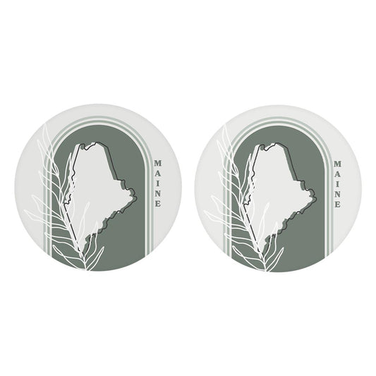 Vintage Groove State With Leaf Maine | Absorbent Car Coasters | Set of 2 | Min 4
