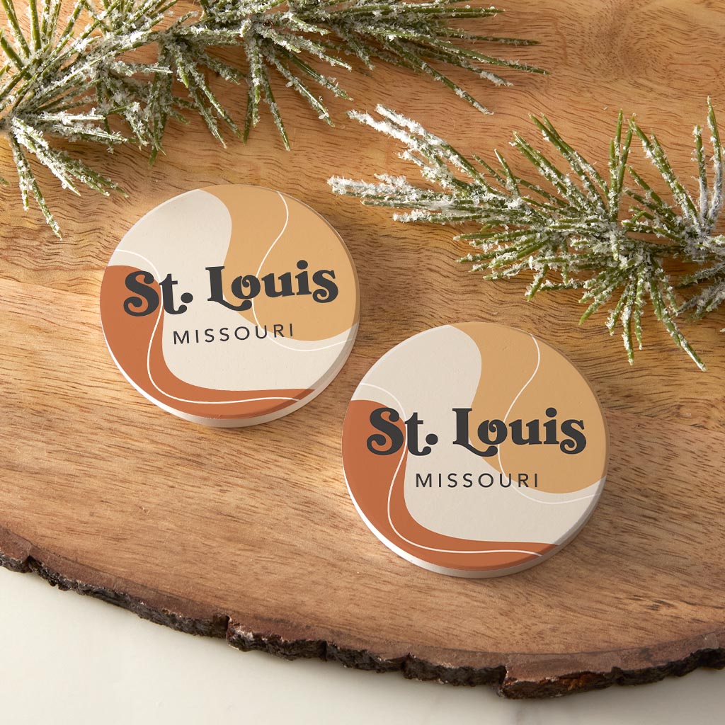 Vintage Groove Fluid Orange Missouri St Louis | Absorbent Car Coasters | Set of 2 | Min 4