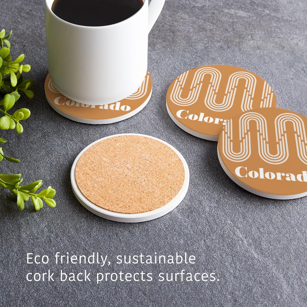 Vintage Groove Yellow Wave Lines Colorado| Absorbent Coasters | Set of 4 | Min 2