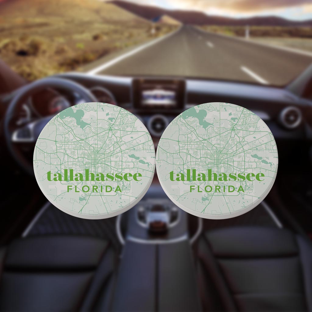Bright Modern Green Map Florida Tallahassee | Absorbent Car Coasters | Set of 2 | Min 4