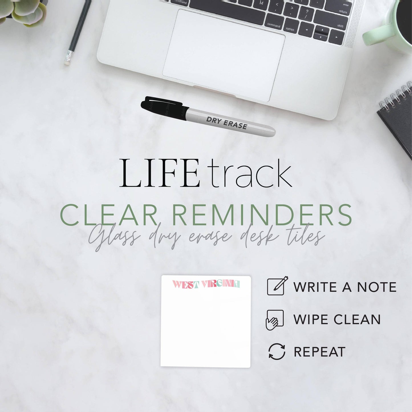 Custom Retro Wave Glass Dry Erase Desktop Notes Tile
